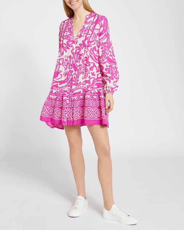 Lace Trim Abstract Tunic Dress