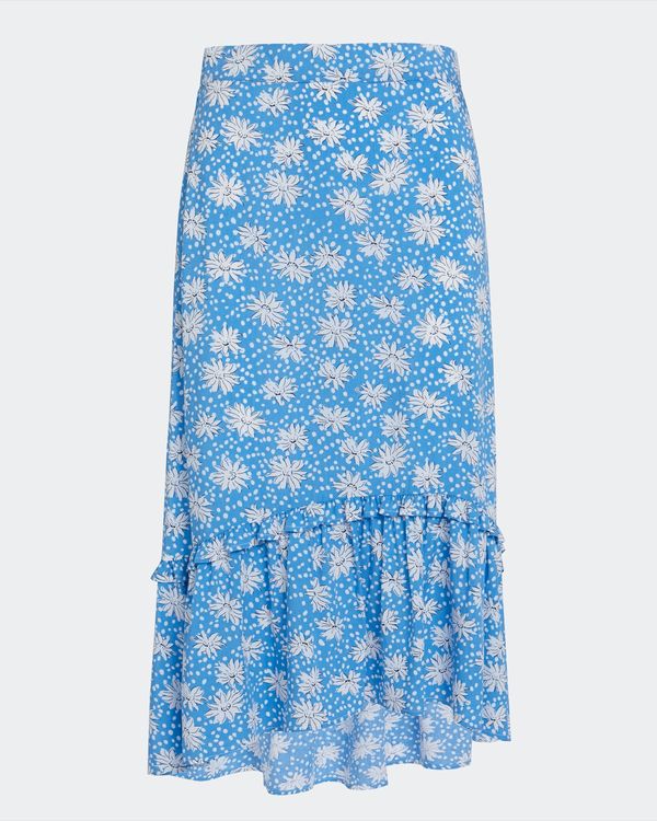 Ruffle Hem Printed Midi Skirt