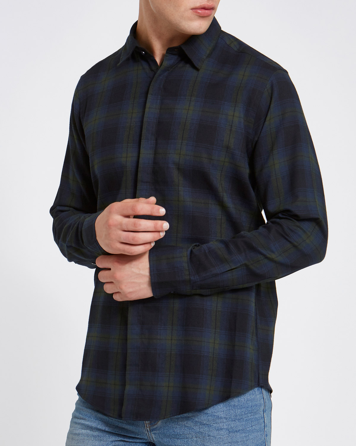 Dunnes Stores | Green Slim Fit Long-Sleeved Lightweight Flannel Shirt