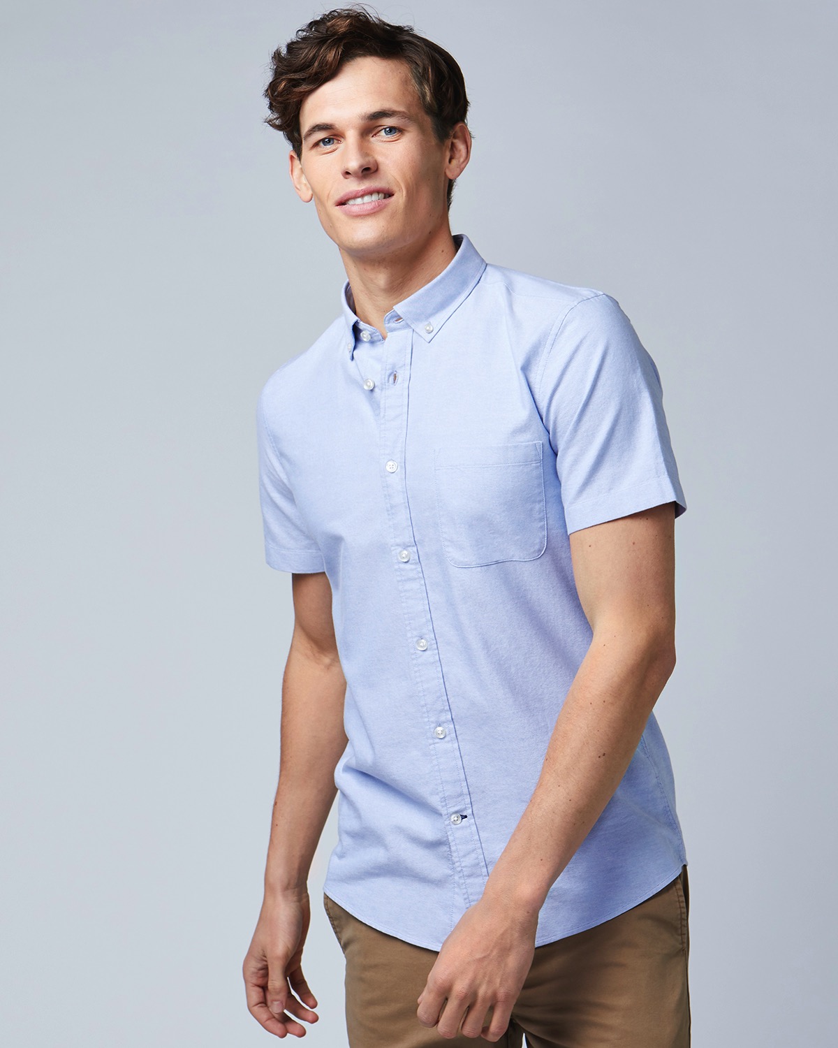 Dunnes Stores | Light-blue Slim Fit Short-Sleeved Oxford Solid Shirt