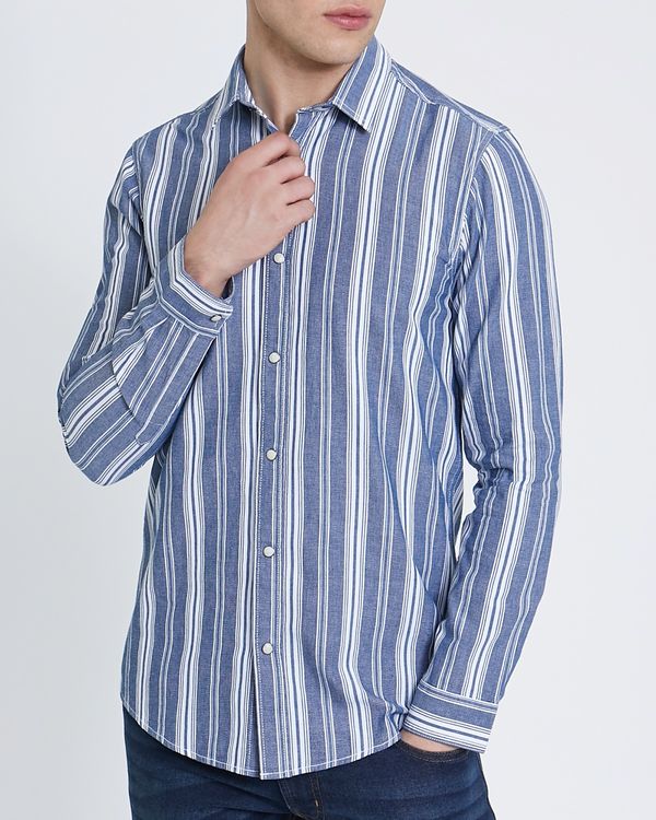 Dunnes Stores | Denim Slim Fit Long-Sleeved Stripe Dobby Shirt