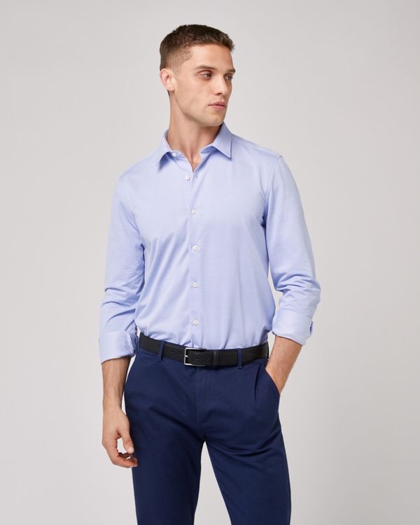 Dunnes Stores | Blue Tailored Fit Long Sleeved Knitted Stretch Shirt
