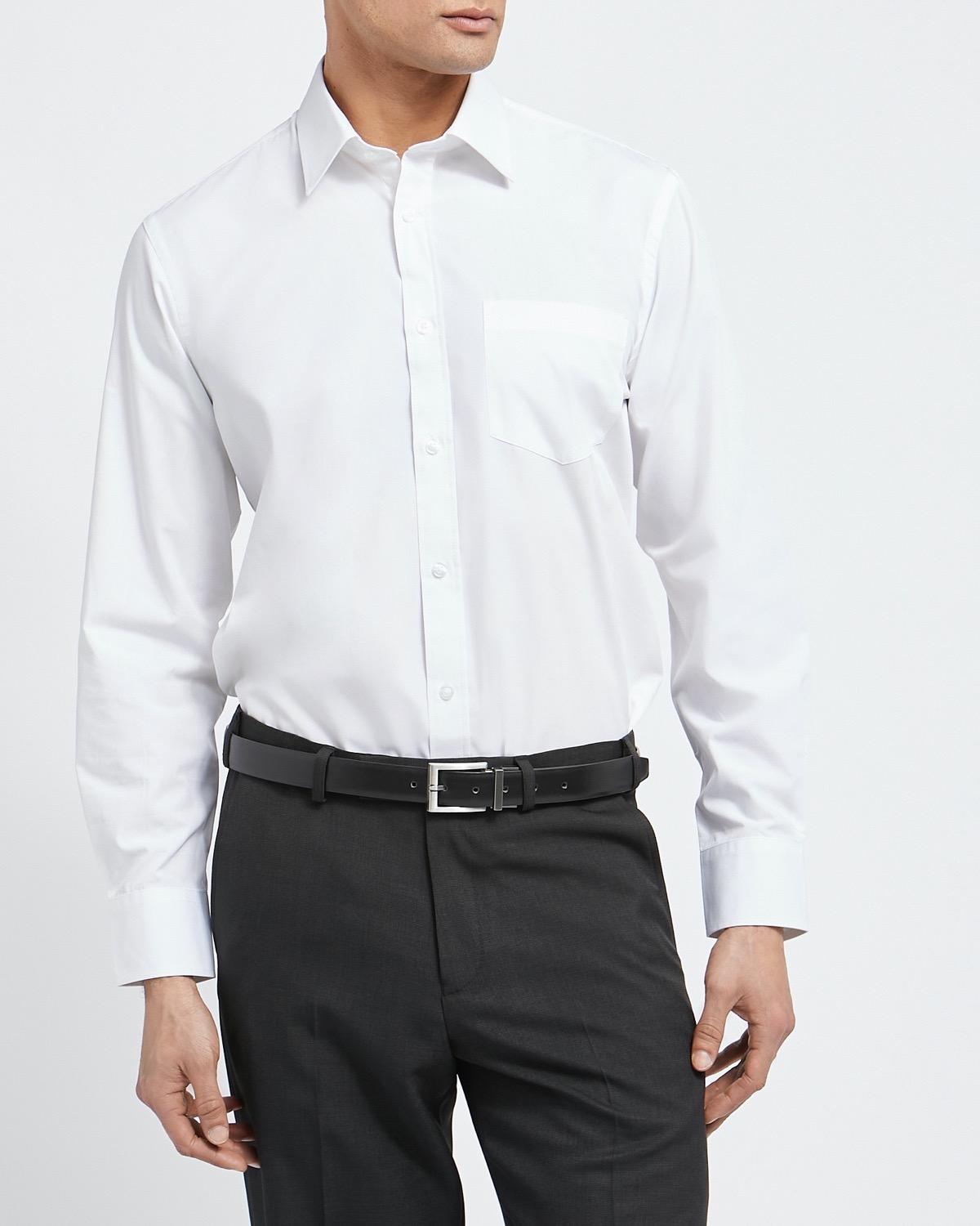 Dunnes Stores | White Regular Fit Long-Sleeved Cotton Rich Shirt