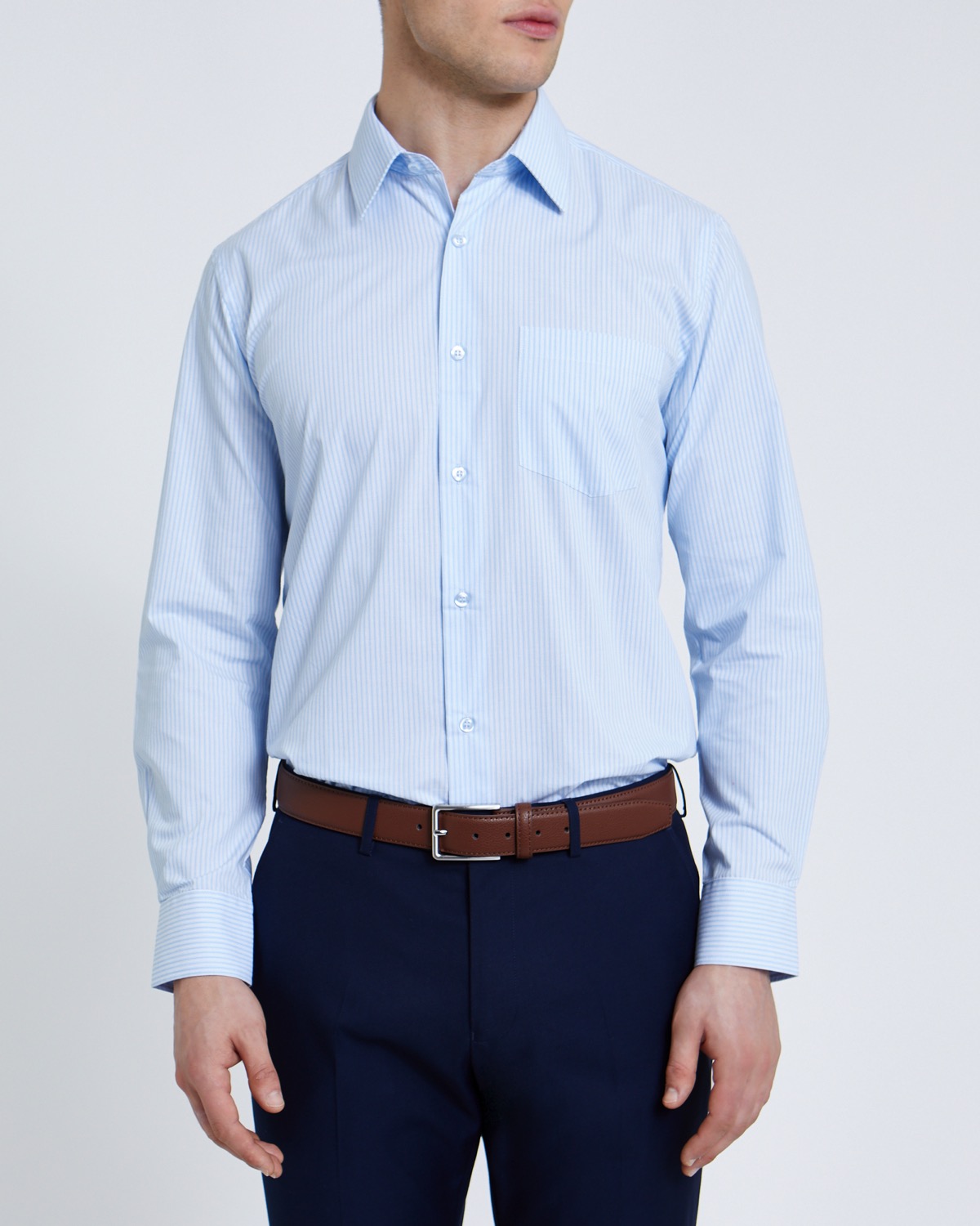 Dunnes Stores | Aqua-stripe Regular Fit Long-Sleeved Cotton Rich Design ...