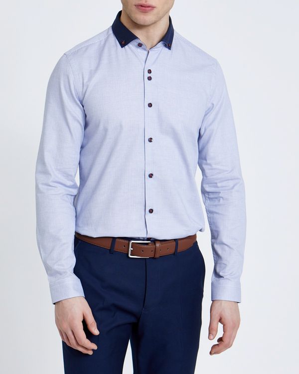 Dunnes Stores | Navy-check Slim Fit Luxury Smart Collar Shirt