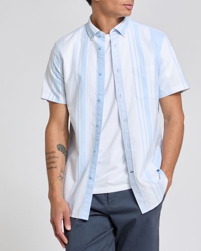 Slim Fit Short-Sleeved Oxford Stripe Shirt