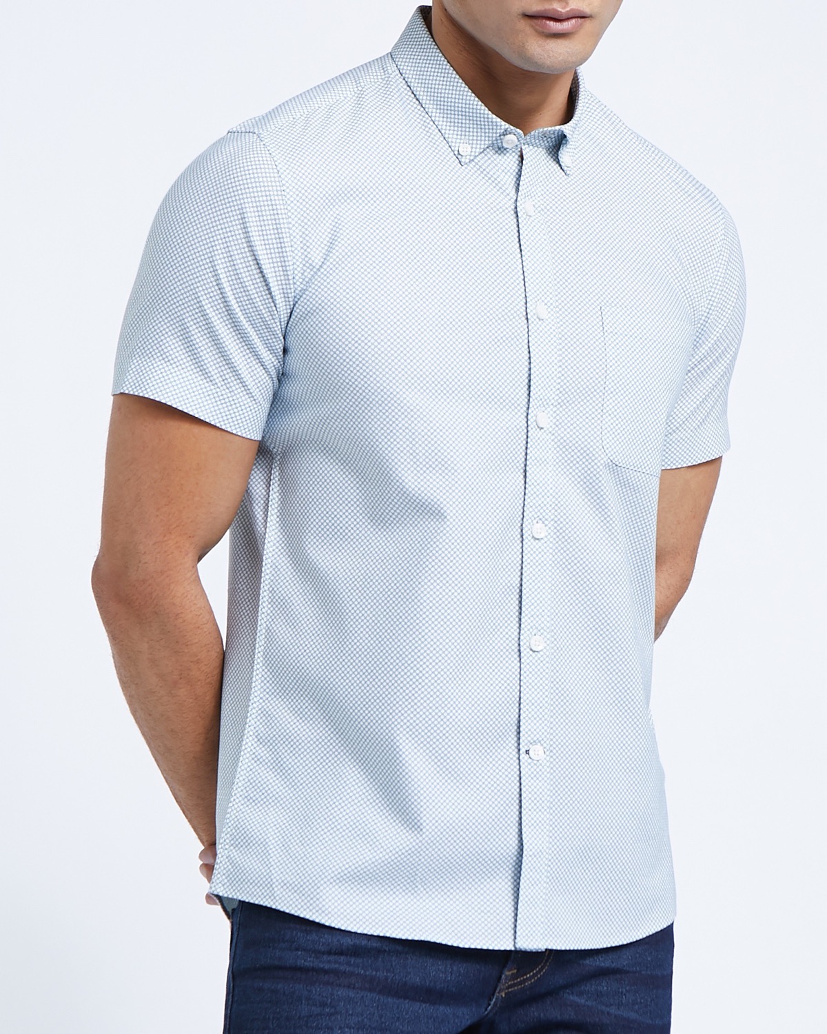 Dunnes Stores | Aqua Slim Fit Short-Sleeved Oxford Print Shirt