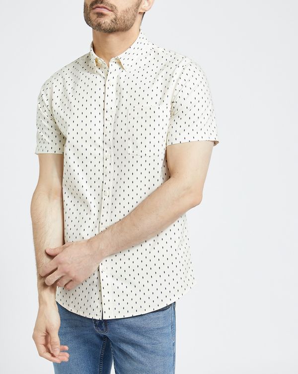 Slim Fit Short-Sleeved Printed Oxford Shirt