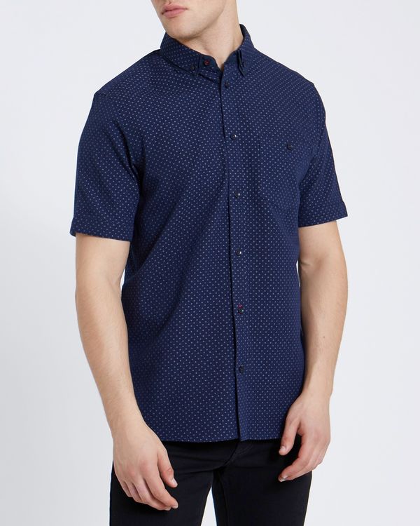 Dunnes Stores | Navy Regular Fit Short Sleeve Double Collar Shirt