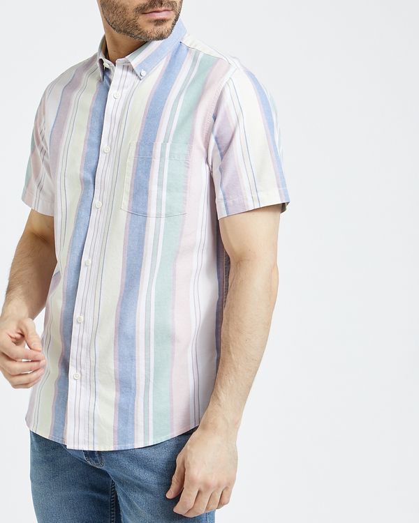 Regular Fit Short-Sleeved Oxford Stripe Shirt