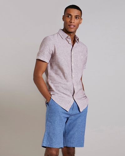 Dunnes Stores | Tan Regular Fit Short-Sleeved Linen Blend Solid Shirt