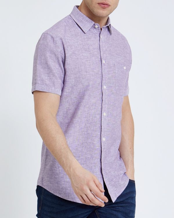 Regular Fit Short-Sleeved Linen Blend Solid Shirt