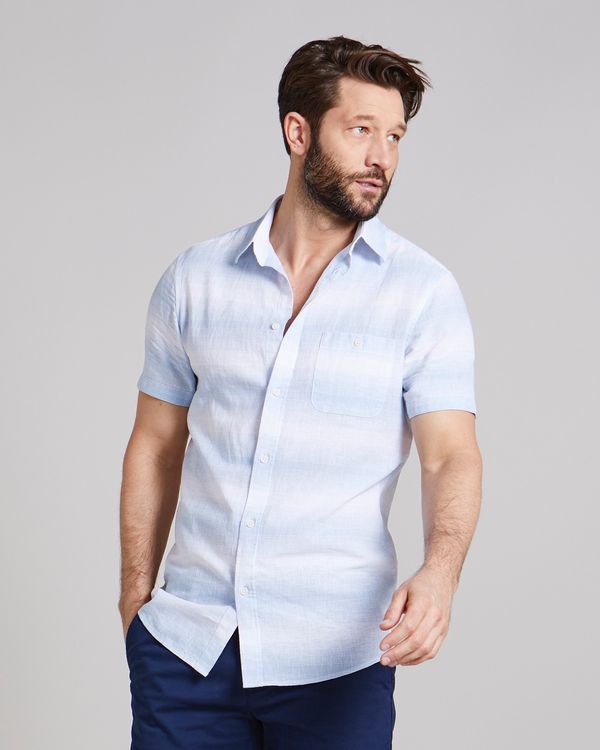 Dunnes Stores | Blue Regular Fit Short-Sleeved Linen Blend Fashion Shirt