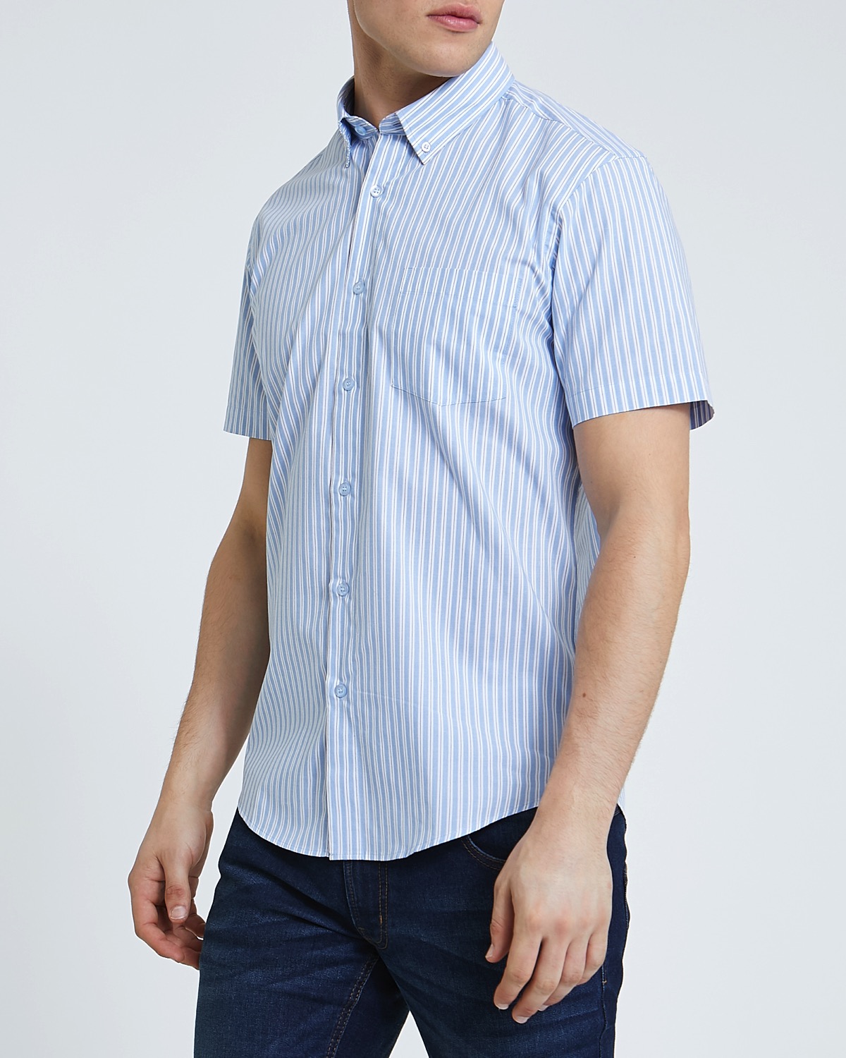 Dunnes Stores | Blue-stripe Regular Fit Short-Sleeved Shirt