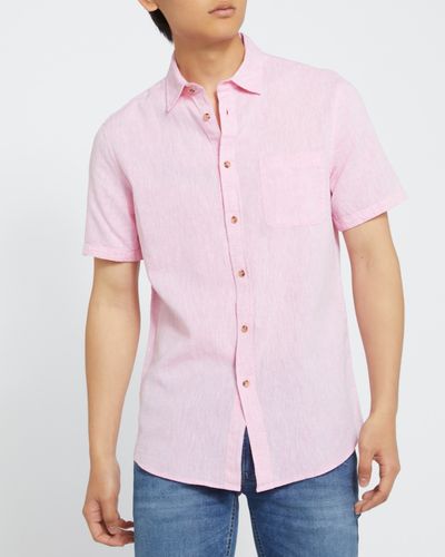 Regular Fit Linen Blend Solid Short-Sleeved Shirt