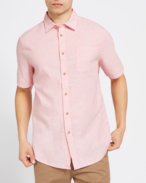 Regular Fit Linen Blend Solid Short-Sleeved Shirt