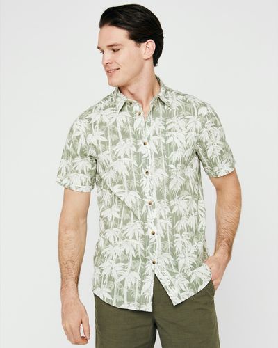Regular Fit Linen Blend Print Short-Sleeved Shirt