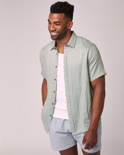 Regular Fit 100% Linen Solid Short-Sleeved Shirt