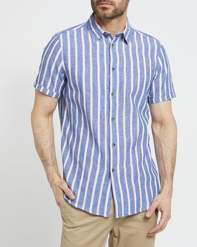 Slim Fit Linen Blend Stripe Short-Sleeved Shirt
