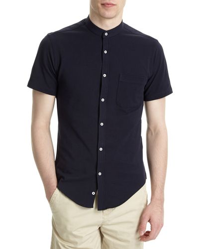 Slim Fit Short-Sleeved Grandad Cotton Pique Shirt thumbnail