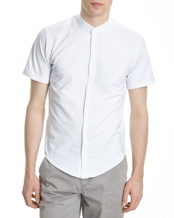 Slim Fit Grandad Printed Cotton Pique Shirt