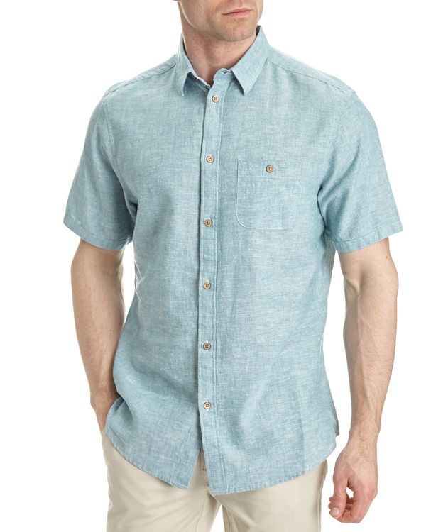 Regular Fit Linen Blend Solid Short Sleeve Shirt