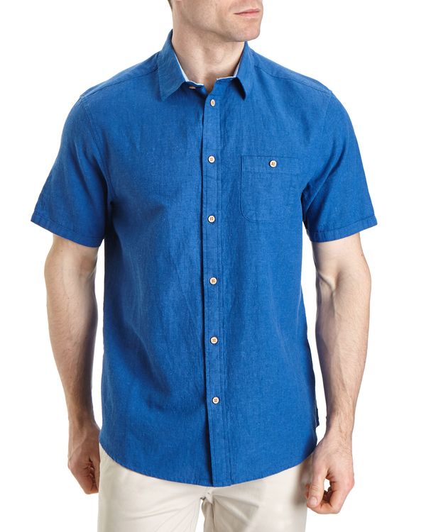 Regular Fit Linen Blend Solid Short Sleeve Shirt