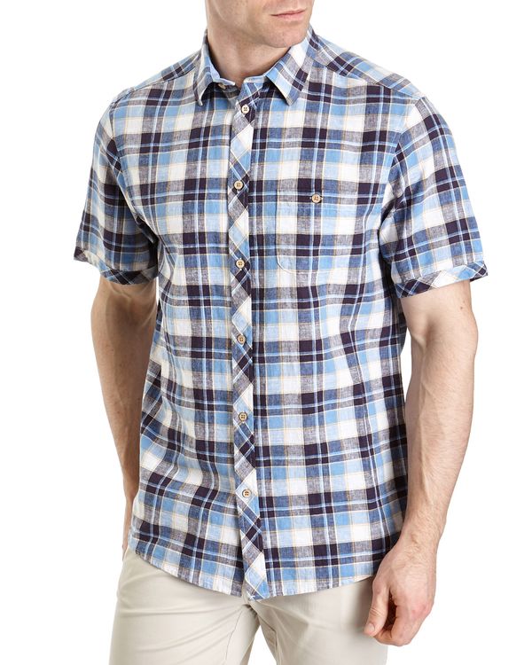 Regular Fit Short Sleeve Linen Blend Check Shirt