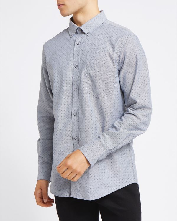 Regular Fit Long Sleeve Cotton Oxford Print Shirt