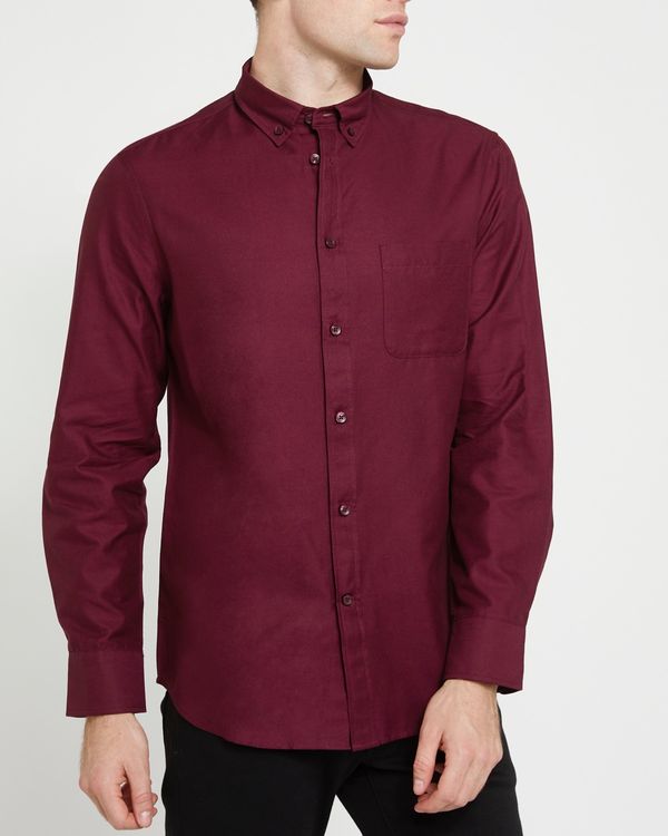 Dunnes Stores | Wine Regular Fit Long-Sleeved Oxford Solid Shirt