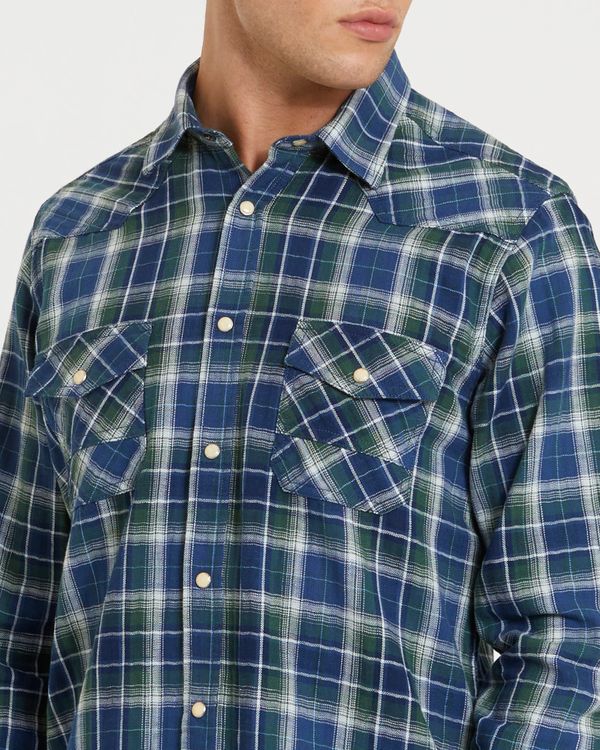 Long-Sleeved Regular Fit Indigo Check Shirt