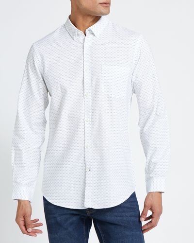 Slim Fit Long-Sleeved Oxford Print Shirt