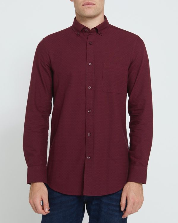 Slim Fit Long-Sleeved Oxford Print Shirt