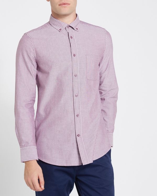 Slim Fit Long-Sleeved Oxford Stripe Shirt