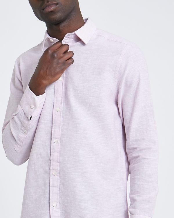 Regular Fit Long-Sleeved Linen Blend Solid Shirt