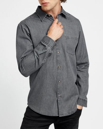 Long-Sleeved Regular Fit Denim Shirt Grey thumbnail
