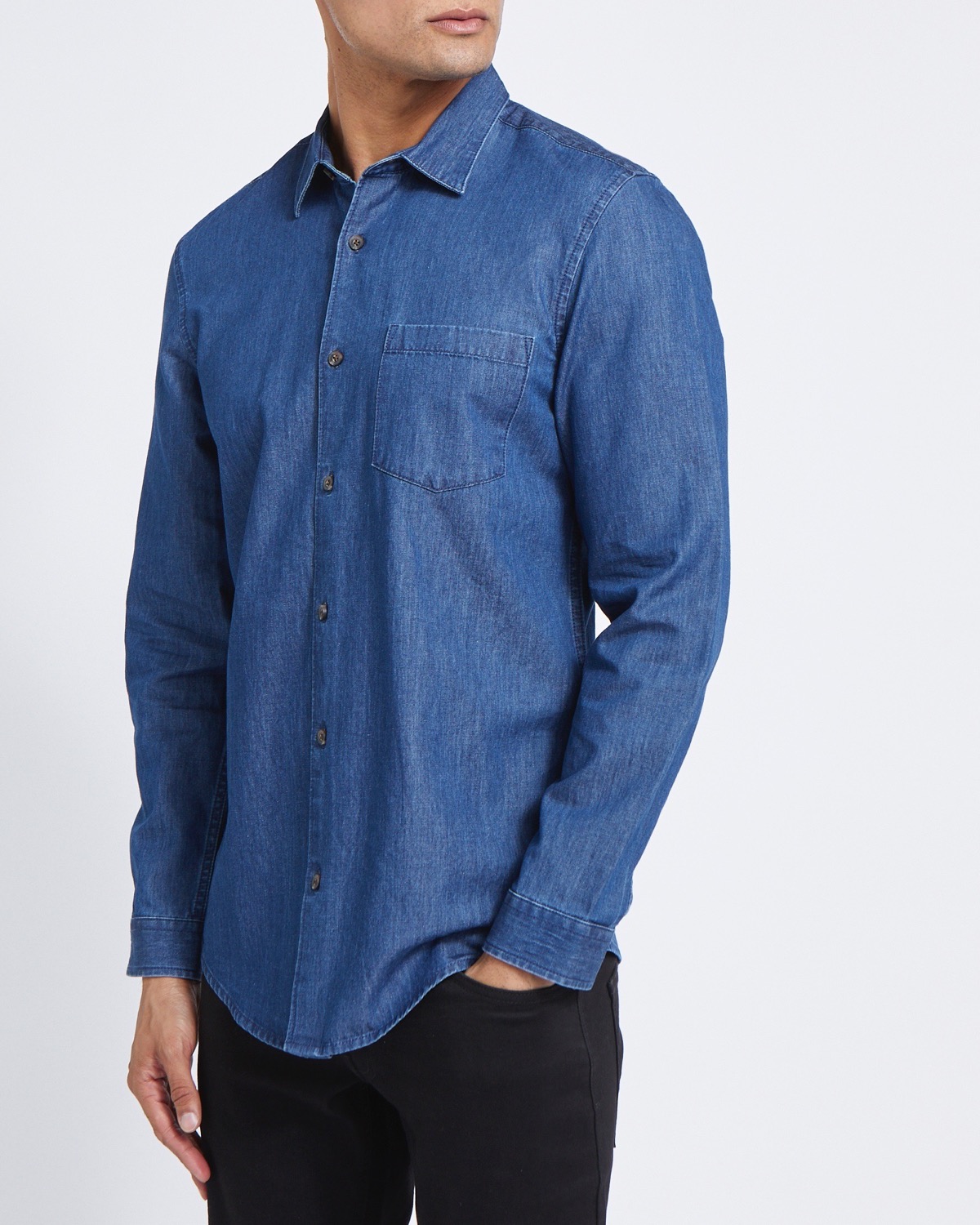 Dunnes Stores | Blue Long-Sleeved Regular Fit Denim Shirt