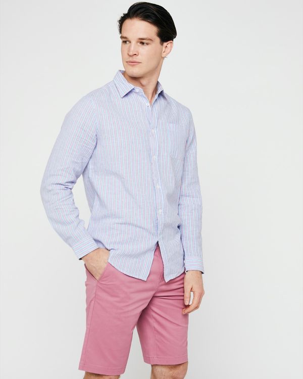 Regular Fit Linen Blend Stripe Long-Sleeved Shirt