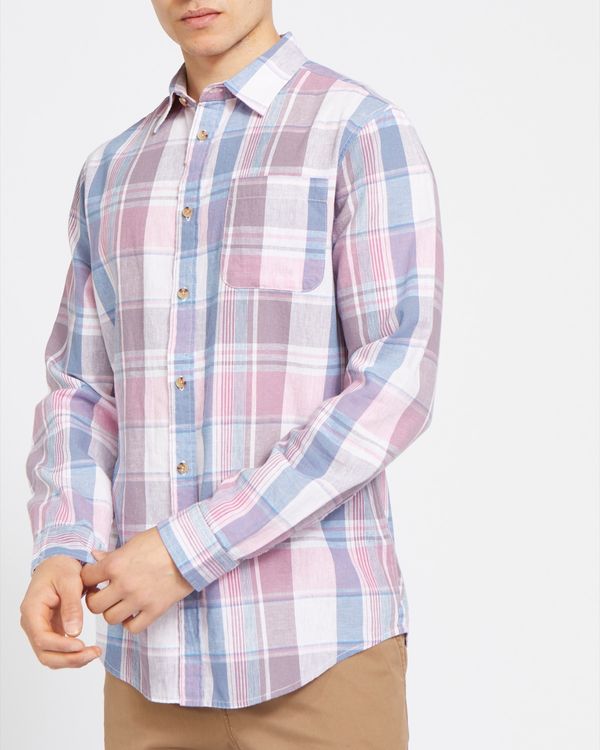 Regular Linen Blend Check Long-Sleeved Shirt