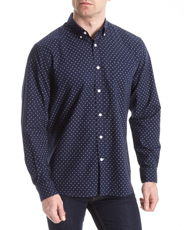 Regular Fit Long Sleeve Oxford Geo Print Shirt