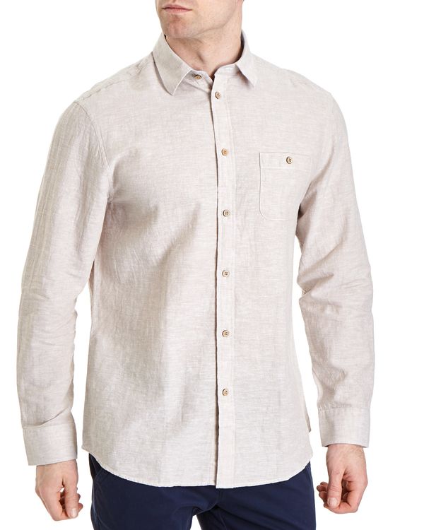 Regular Fit Long Sleeve Linen Blend Solid Shirt