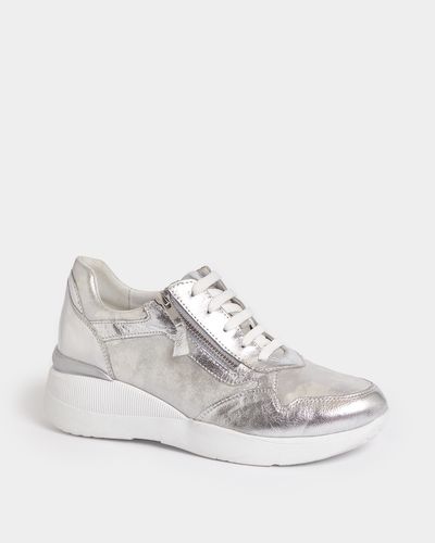 Dunnes Stores | Silver Leather Silver Wedge With Zip