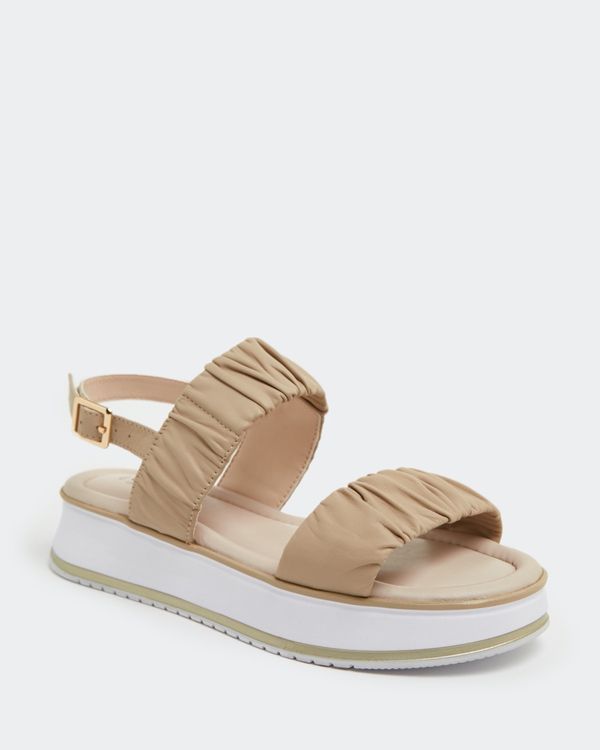 Leather 2 Strap Ruched Sandal