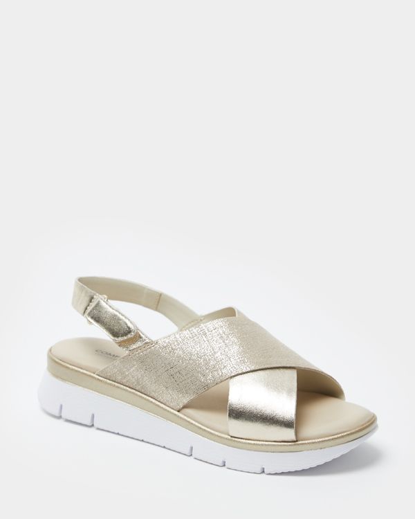 Dunnes Stores | Gold Leather Metallic Crossover Sandals
