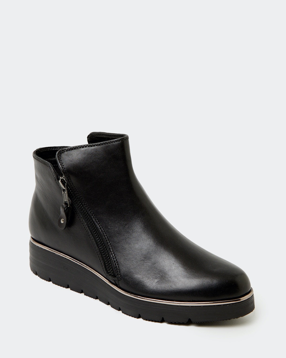 Dunnes Stores | Black Leather Low Wedge Ankle Boots