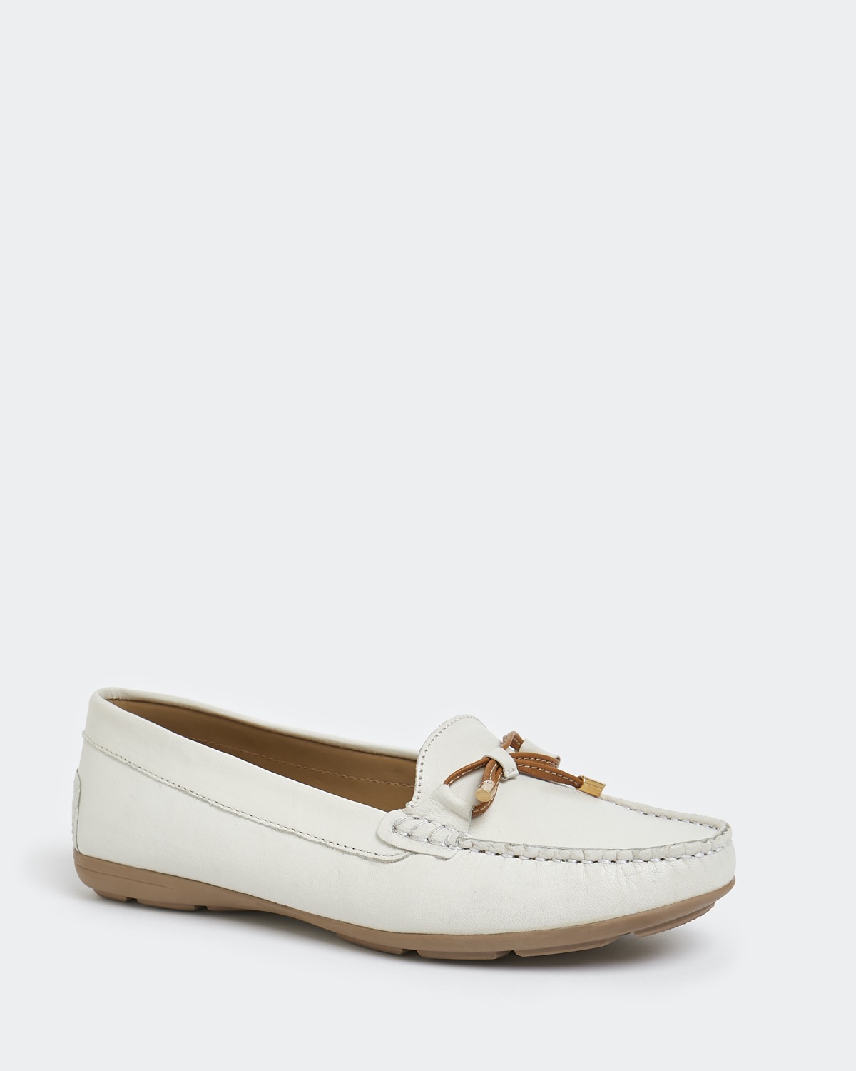 Dunnes Stores | White Leather Moccasin With Bow Trim