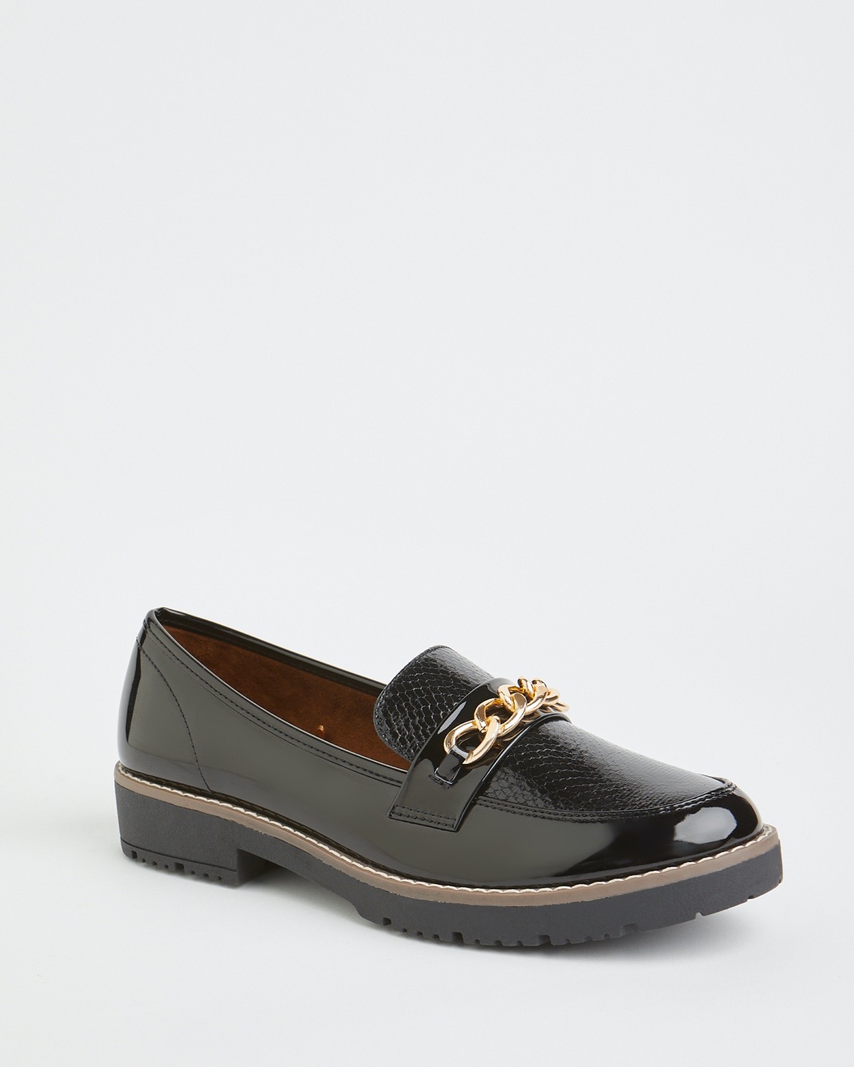 Dunnes Stores  Black-patent Comfort Bliss Patent Tab Loafer