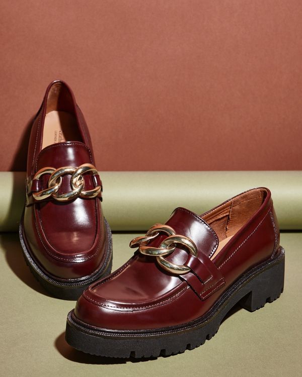 Dunnes Stores | Burgundy Leather Chunky Loafers
