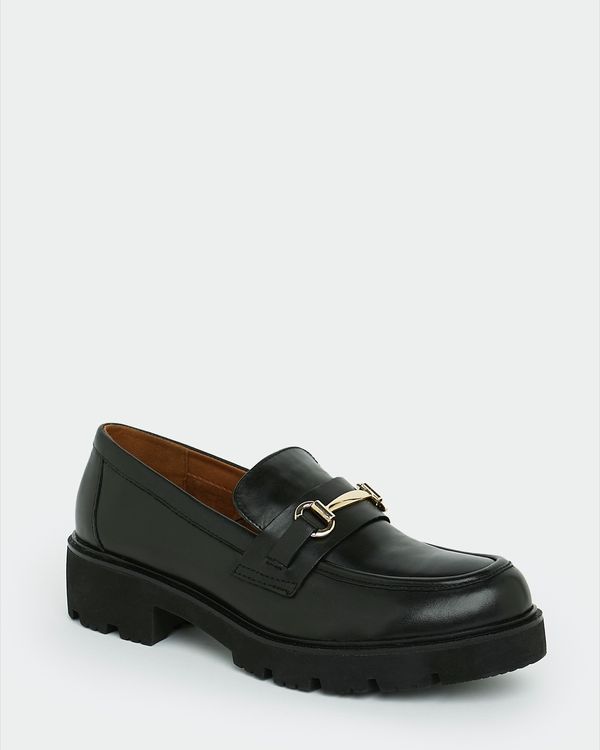 Leather Chain Detail Flatform Loafers
