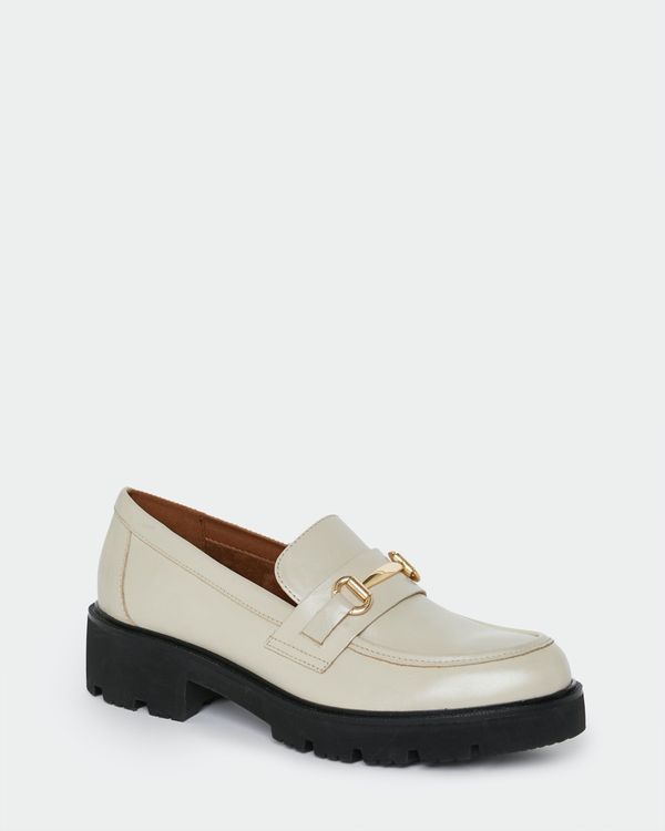 Dunnes Stores | Ivory Leather Chain Detail Flatform Loafers